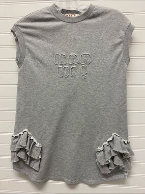 Marni Girls' Light Gray Ruffle Sleeveless Sweatshirt Dress